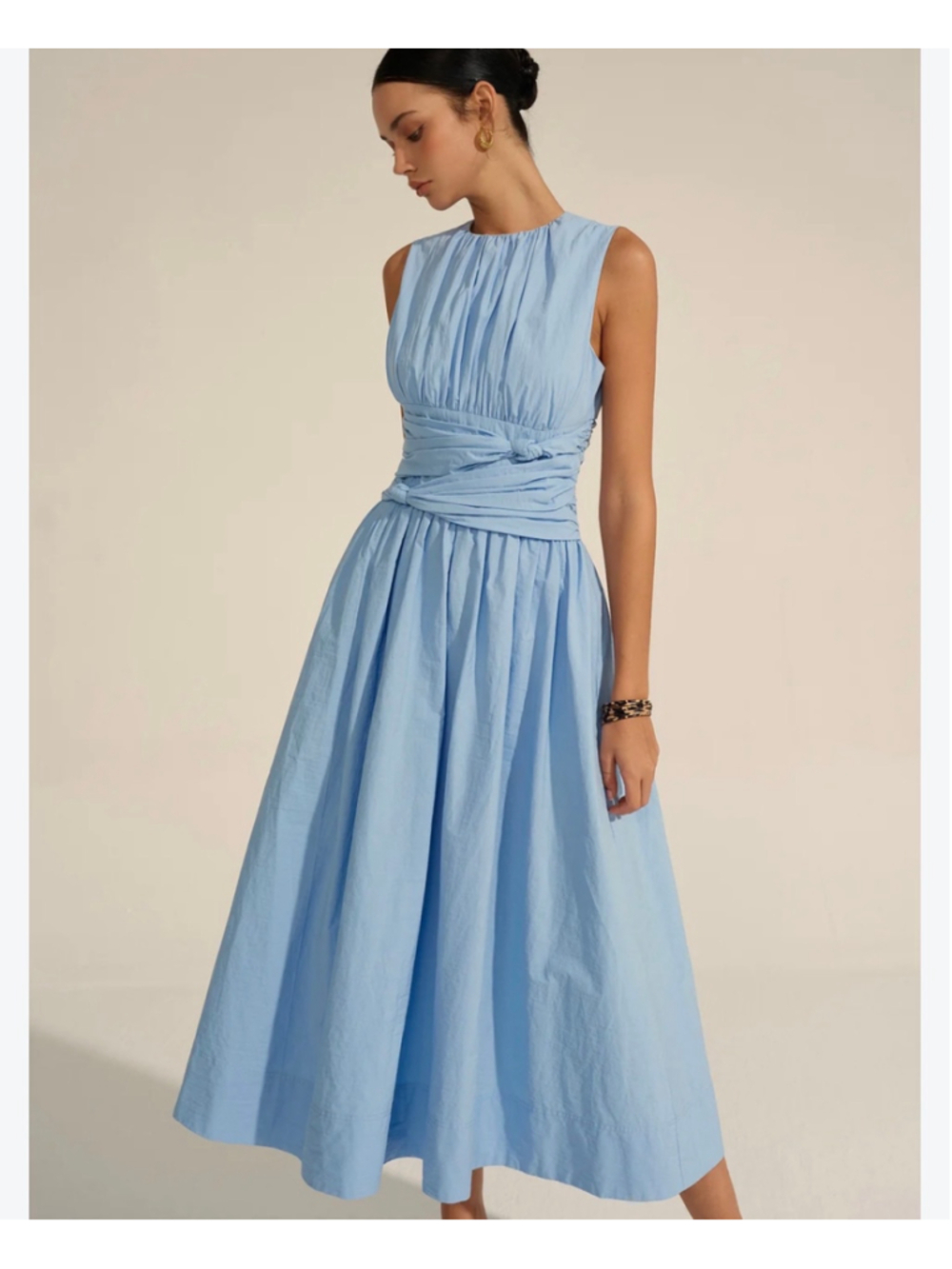 Commense Ruched Waist Midi Dress Size M Minimalist Tradwife Event Euro